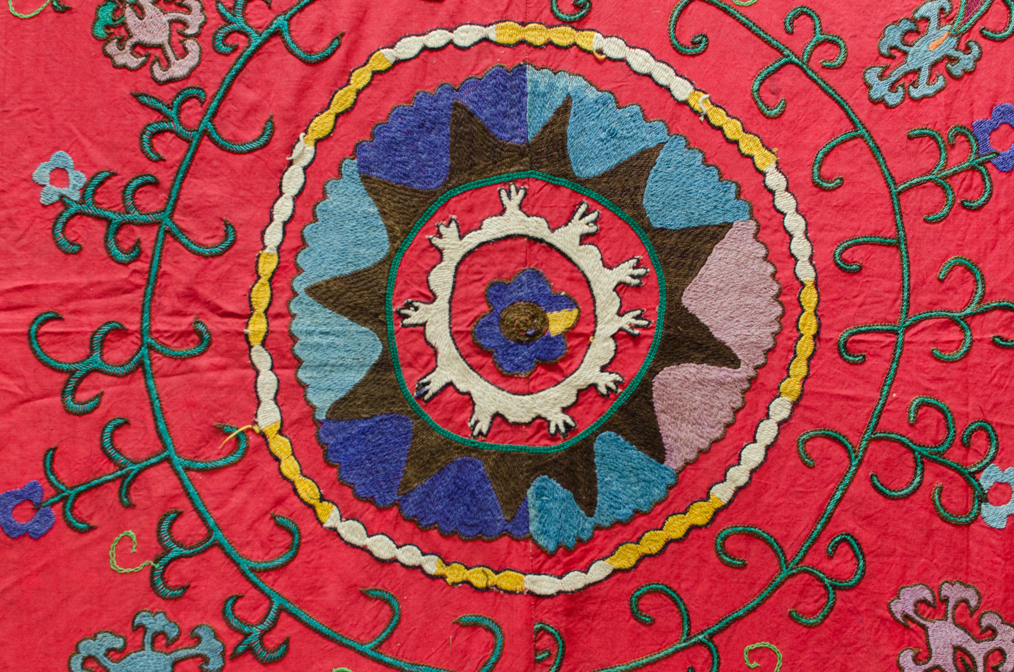 Vintage Uzbek Suzani Hand Embroidered Tapestry / Wall Hanging House